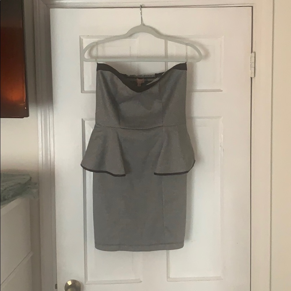 Herringbone Dress with faux leather and ruffles